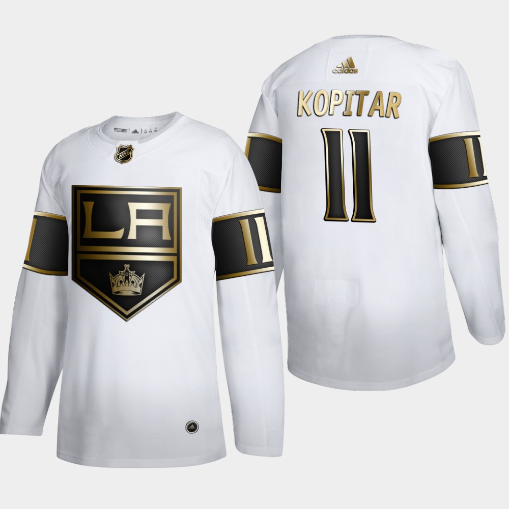 Cheap Los Angeles Kings 11 Anze Kopitar Men Adidas White Golden Edition Limited Stitched NHL Jersey